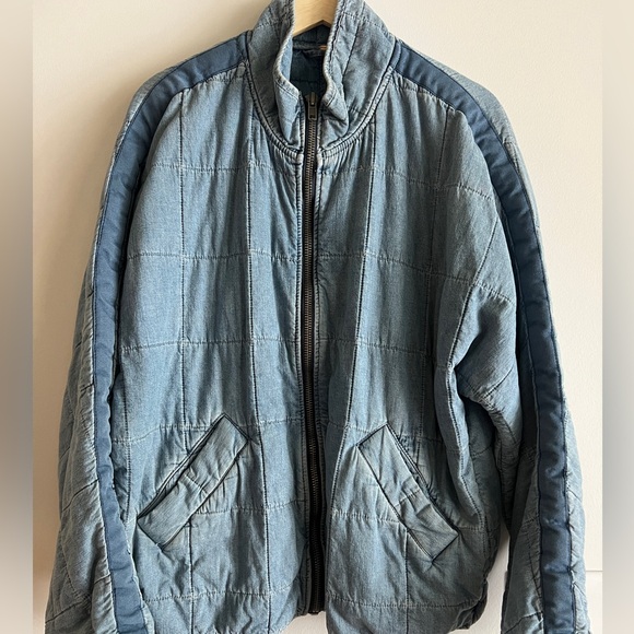 Free People Chloe Dolman Chambray Denim Quilted Jacket size S - Picture 1 of 11